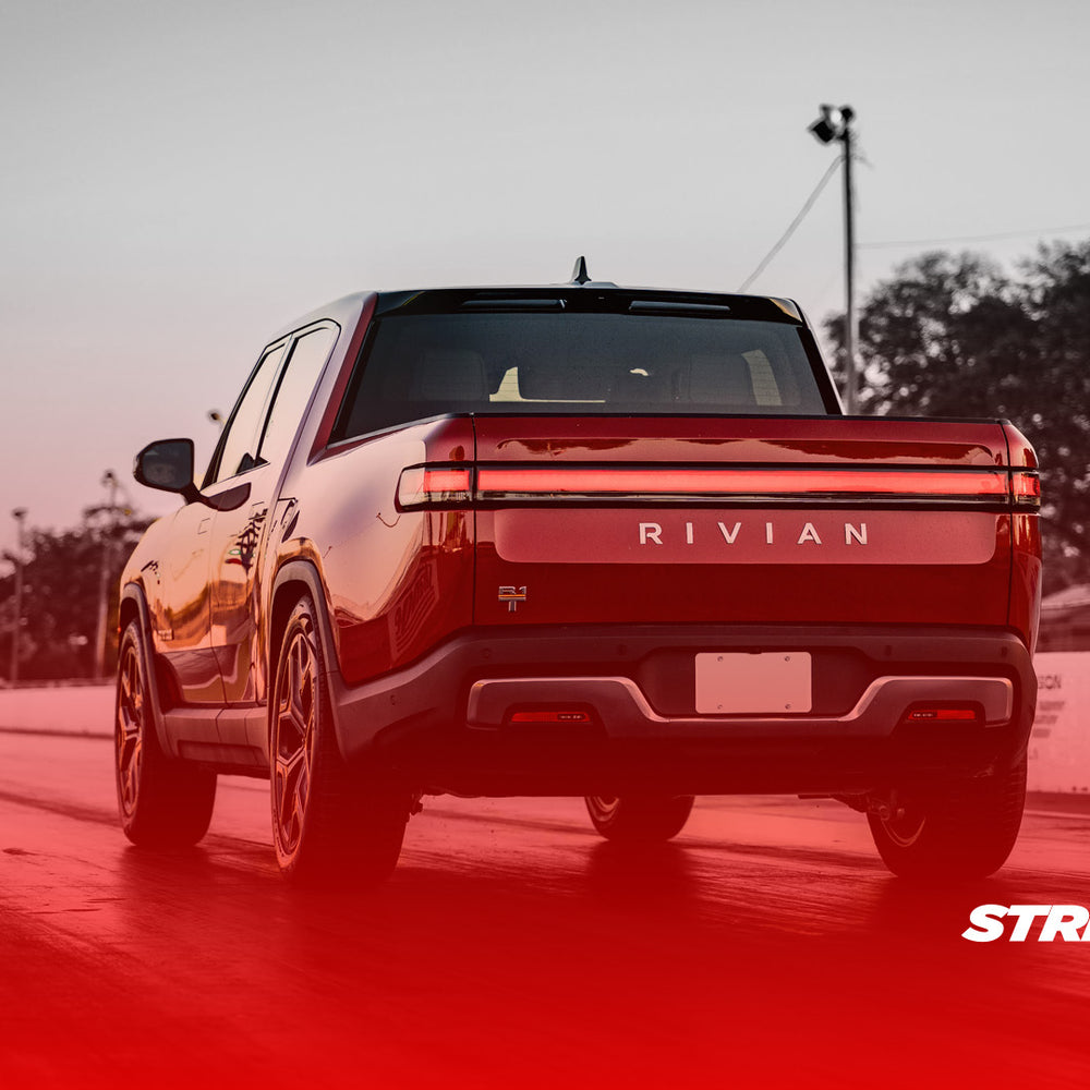 Rivian R1T electric truck at drag strip