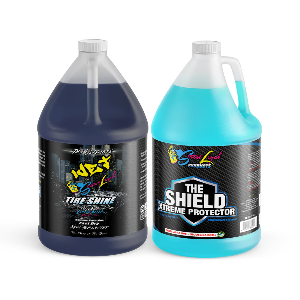 
                      
                        The Ultimate Wet Tire Shine and The Shield Xtreme Protector Bundle, 1 Gallon Each - Premium Protection and Shine for Your Vehicle
                      
                    