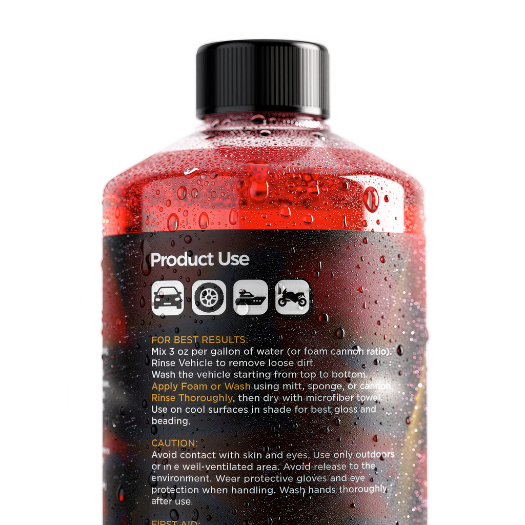 Bottle of car wash product with label on a white background