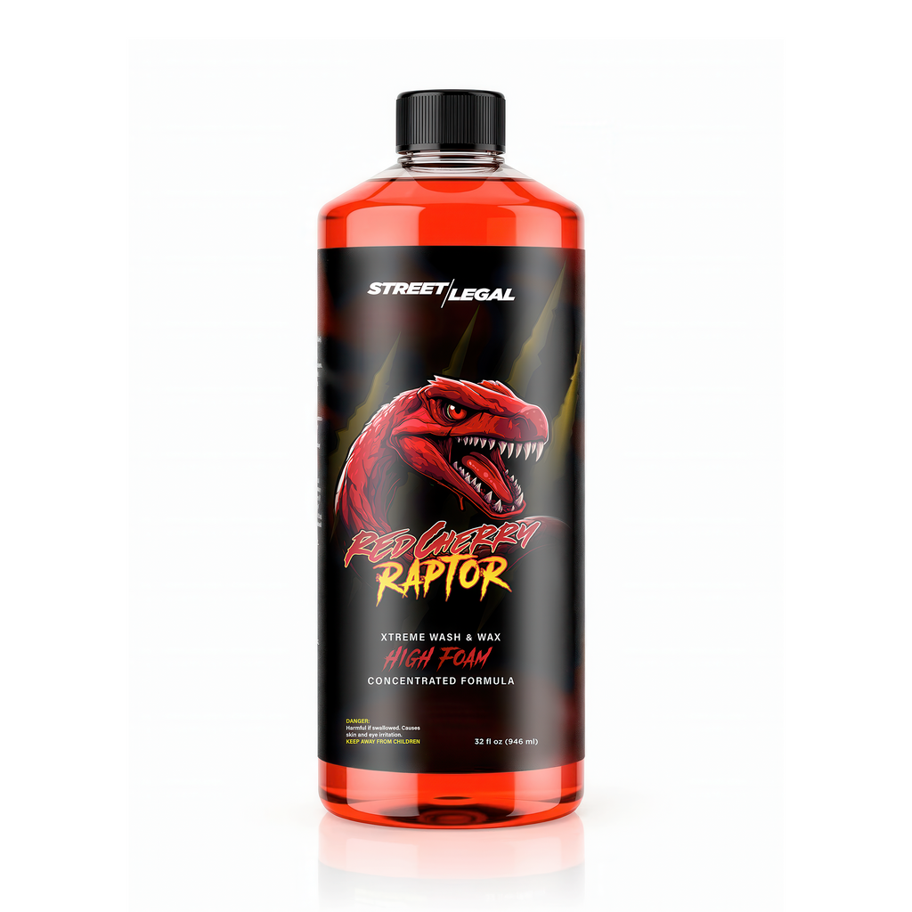 Bottle of Street Legal Redline Raptor with a red liquid inside on a white background